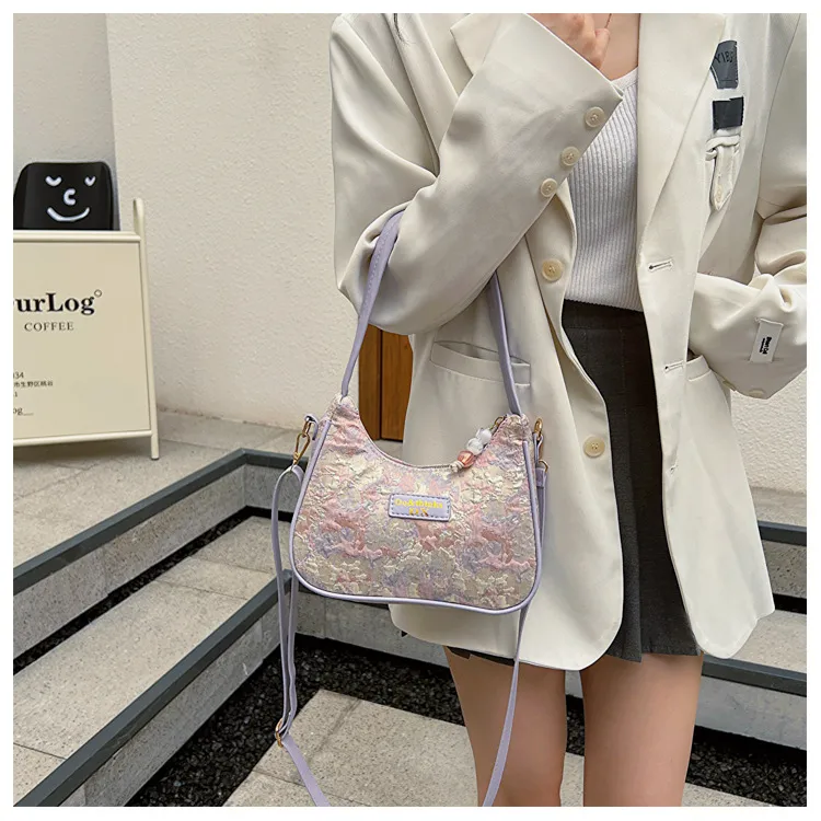 Dusen Kangaroo Canvas Crossbody Portable Dumpling Bag Shoulder Bag Trumpets Women's Blue/Purple/Pink-7