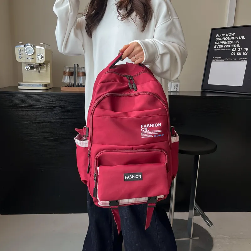Dusen Kangaroo Nylon Backpack Unisex Black/Pink/Red/Green/Blue-15