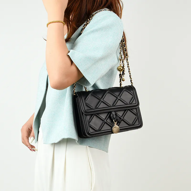 Dusen Kangaroo PU Shoulder Bag, Crossbody Bag Women's Black/White/Yellow-5