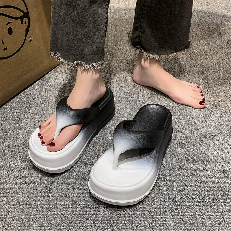 Xiang Ning Pai Color Block Minimalist Style Platform Height Increasing Design Petite Elegance Flip Flops-9