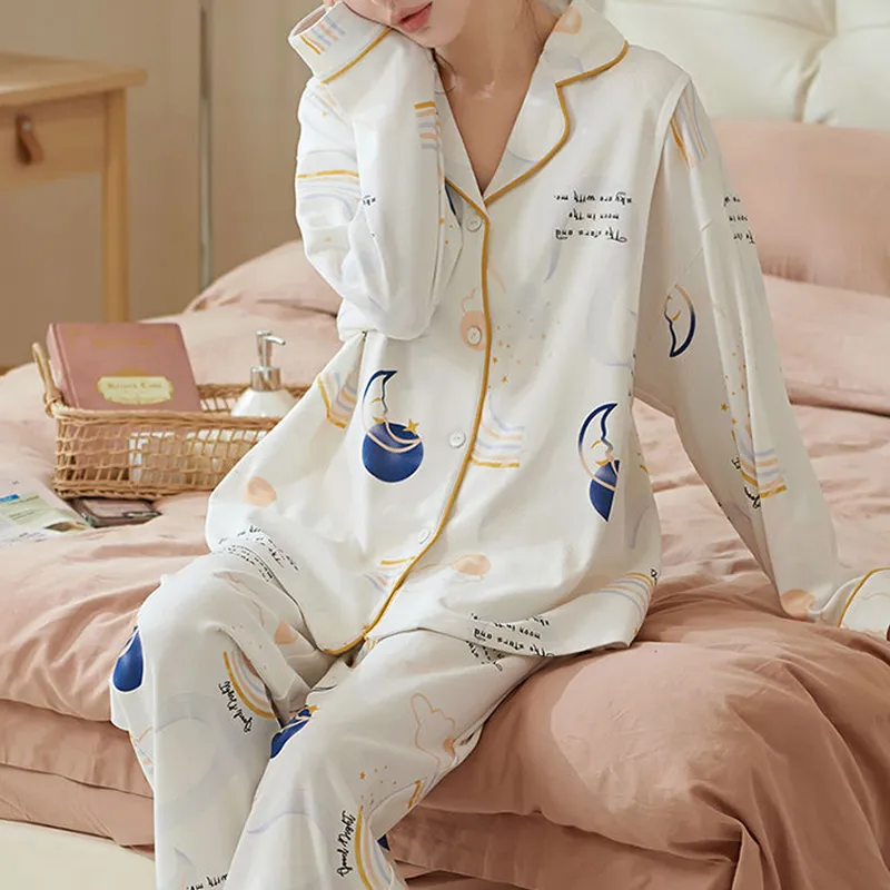 Xiang Ning Pai Spring And Fall Pajama Set Women's Ecru-4