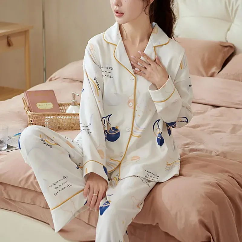 Xiang Ning Pai Spring And Fall Pajama Set Women's Ecru-1
