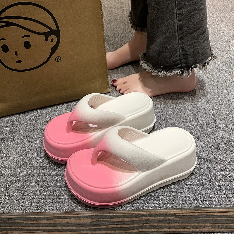 Xiang Ning Pai Color Block Minimalist Style Platform Height Increasing Design Petite Elegance Flip Flops-6