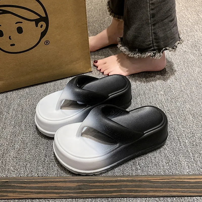 Xiang Ning Pai Color Block Minimalist Style Platform Height Increasing Design Petite Elegance Flip Flops-10