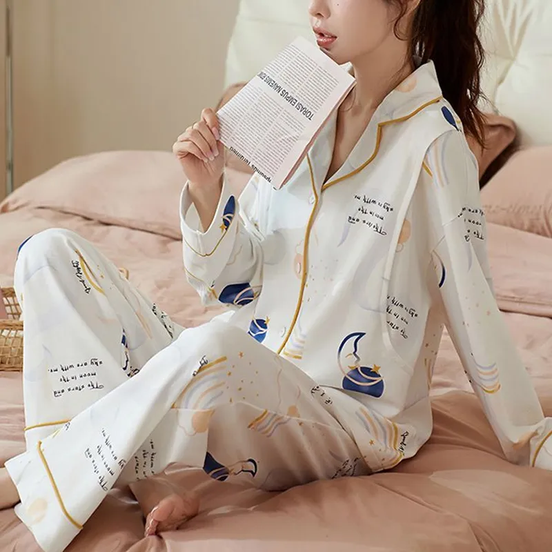 Xiang Ning Pai Spring And Fall Pajama Set Women's Ecru-5