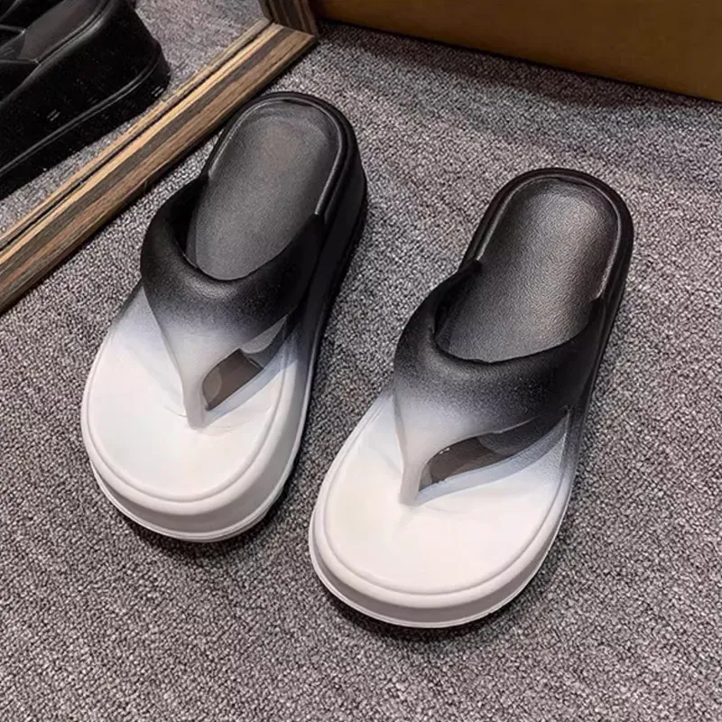 Xiang Ning Pai Color Block Minimalist Style Platform Height Increasing Design Petite Elegance Flip Flops-12