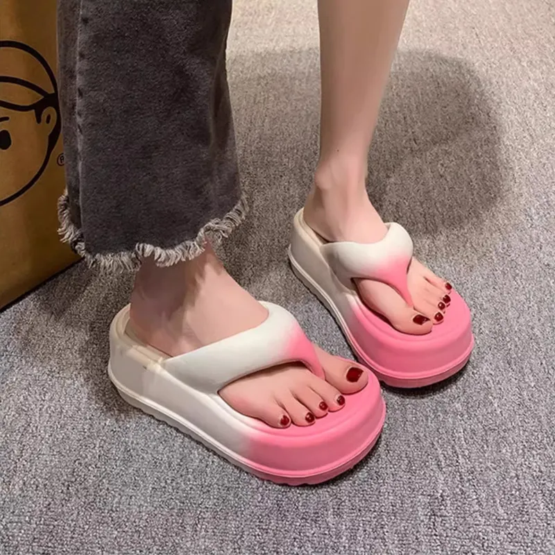 Xiang Ning Pai Color Block Minimalist Style Platform Height Increasing Design Petite Elegance Flip Flops-2