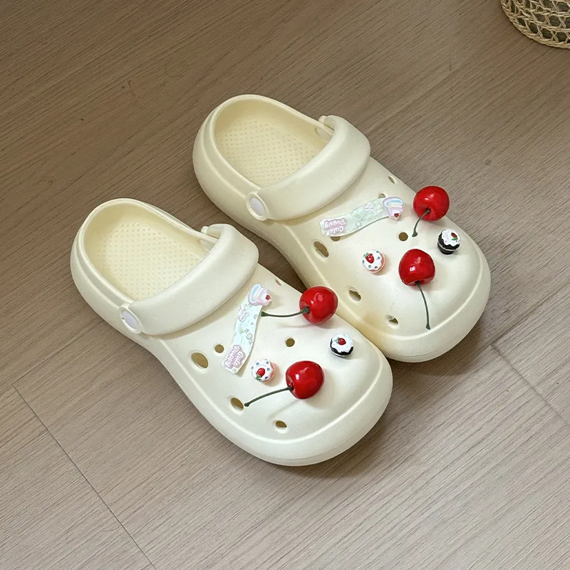 Xiang Ning Pai Sweet Style Cherry Design Closed Toe Cute Squashy And Bouncy Feeling Refreshing Platform Home Slippers-1