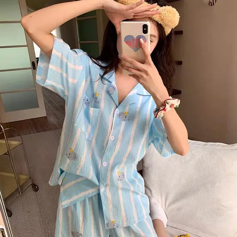 Xiang Ning Pai Pajama Set Women's Light Blue-2