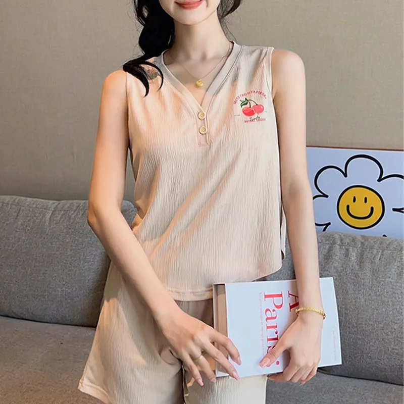 Xiang Ning Pai Pajama Set Women's Light Khaki-2