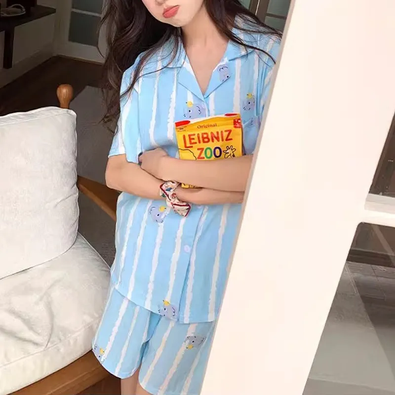 Xiang Ning Pai Pajama Set Women's Light Blue-1