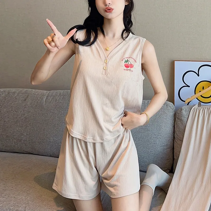 Xiang Ning Pai Pajama Set Women's Light Khaki-5