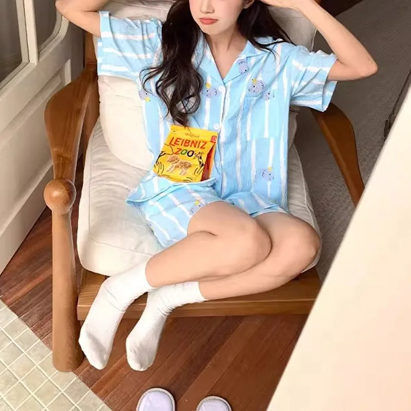 Xiang Ning Pai Pajama Set Women's Light Blue-3