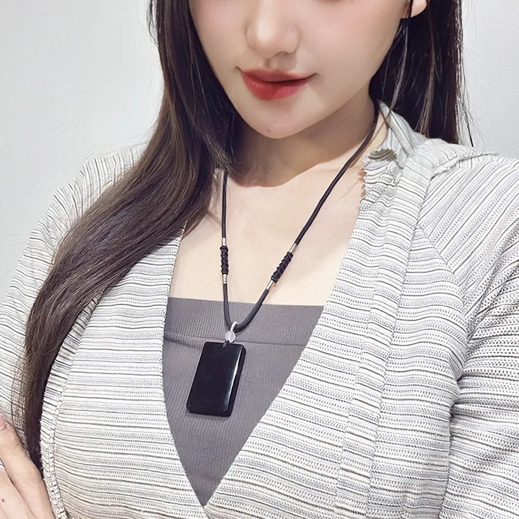 MOUNTAINS AND MANS Obsidian New Chinese Style Good Luck Necklace Unisex-7