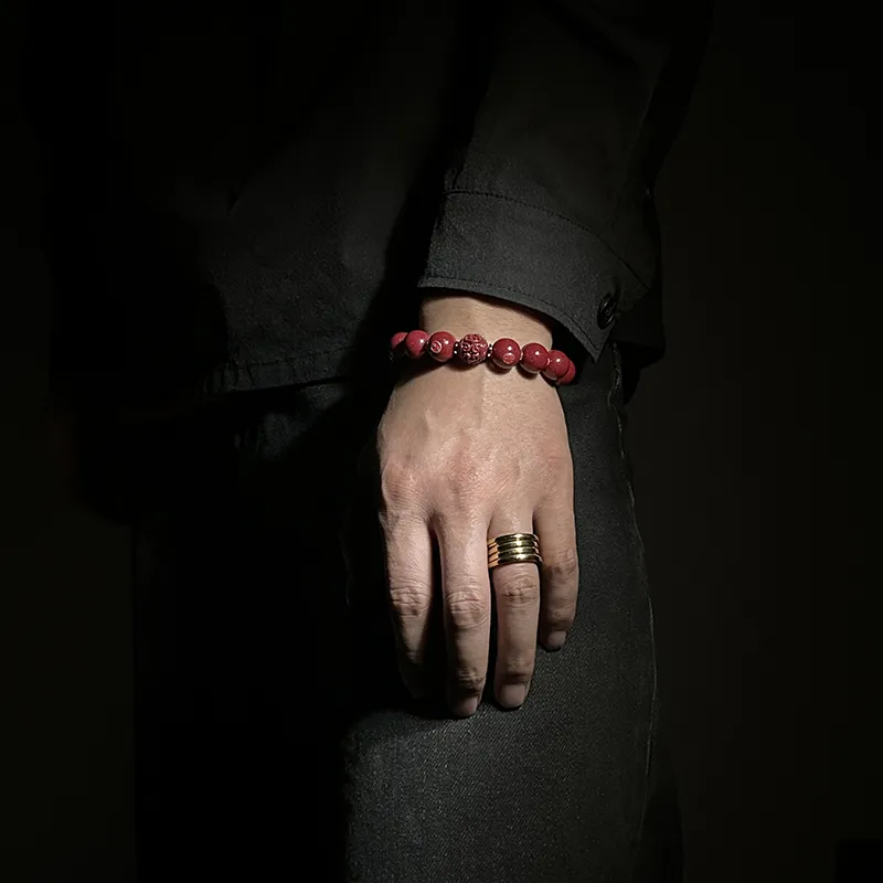 MOUNTAINS AND MANS Cinnabar New Chinese Style Happiness And Good Luck Beaded Bracelet Men's-5