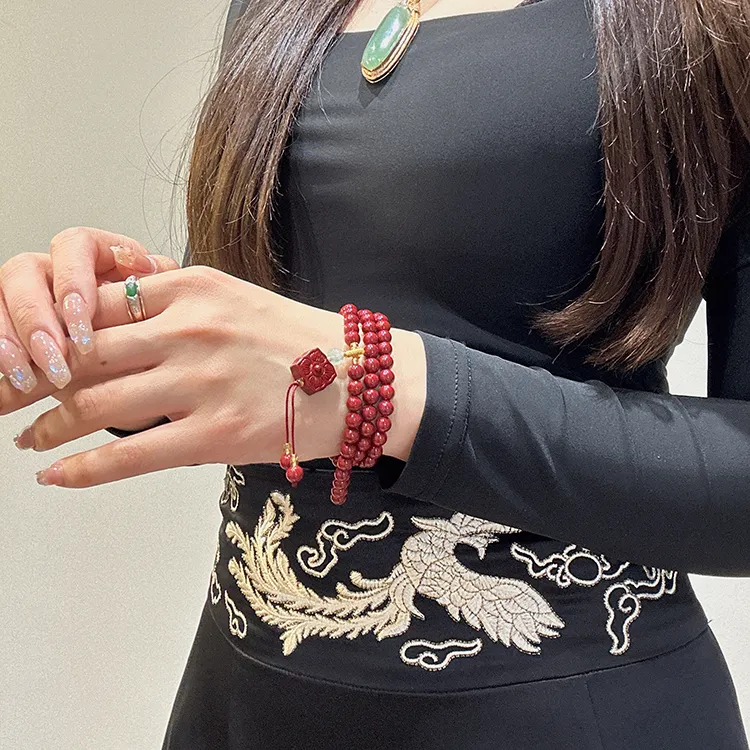 MOUNTAINS AND MANS Reconstructed Cinnabar Auspicious Fortune Beaded Bracelet Unisex-7