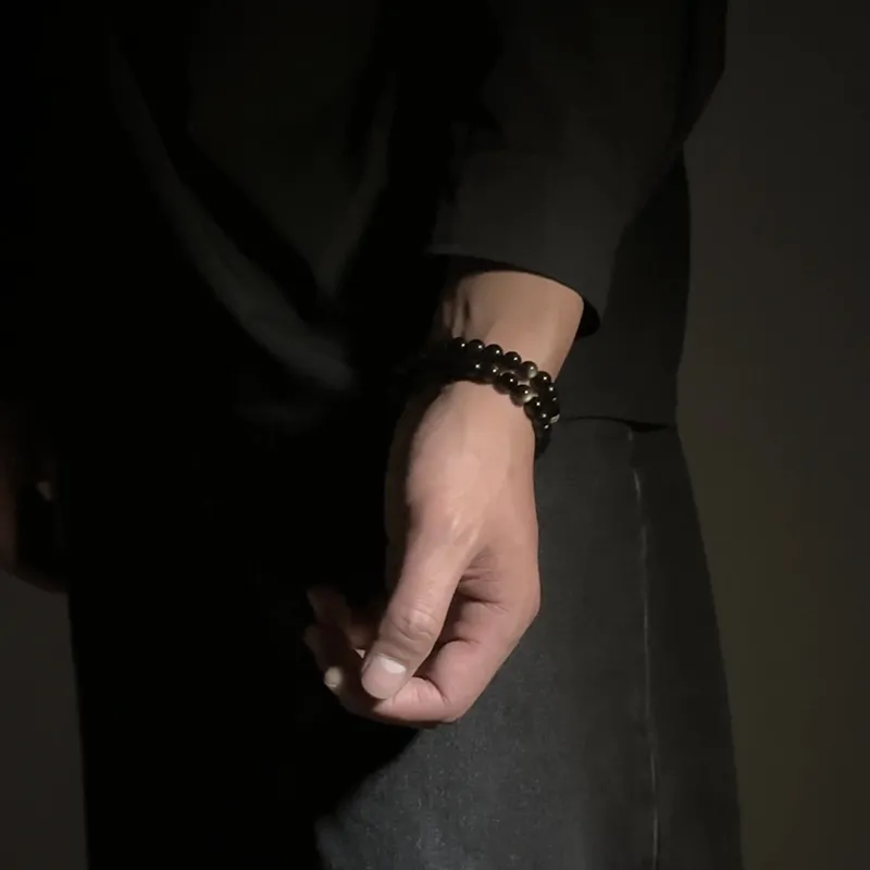 MOUNTAINS AND MANS Natural Obsidian Bracelets Unisex-6
