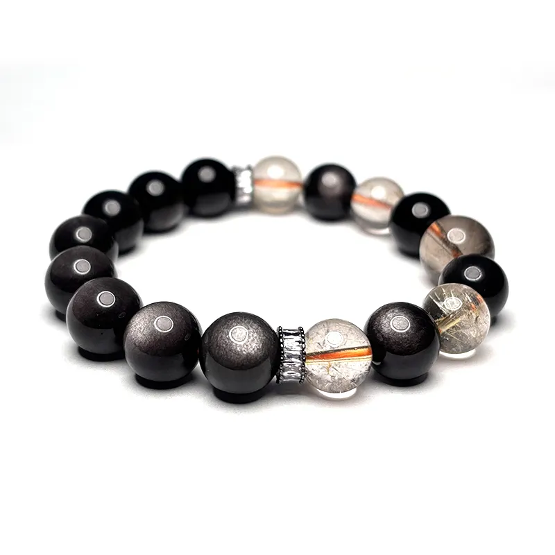 MOUNTAINS AND MANS Obsidian Luxury Good Luck Beaded Bracelet Unisex-1