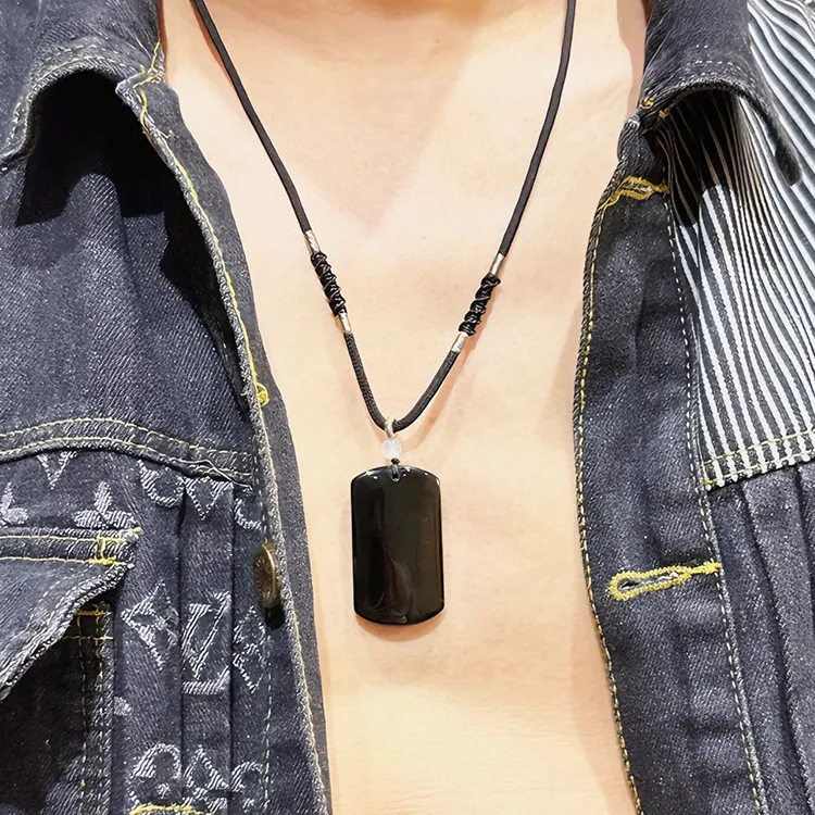 MOUNTAINS AND MANS Obsidian New Chinese Style Good Luck Necklace Unisex-5