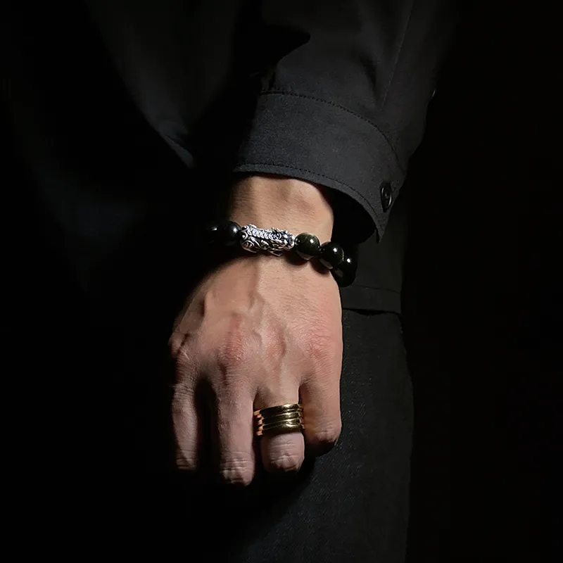 MOUNTAINS AND MANS Obsidian Boyfriend, Father Beaded Bracelet Men's-6