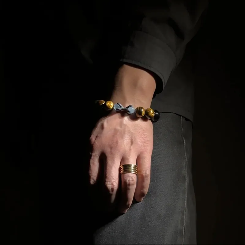 MOUNTAINS AND MANS Obsidian Luxury Good Luck Beaded Bracelet Men's-5