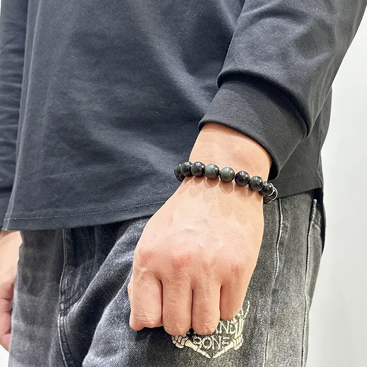MOUNTAINS AND MANS Obsidian New Chinese Style Good Luck Beaded Bracelet Unisex-9