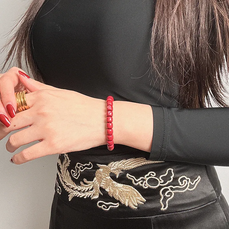 MOUNTAINS AND MANS Cinnabar New Chinese Style Good Luck Beaded Bracelet Unisex-3