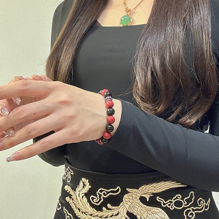 MOUNTAINS AND MANS Reconstructed Cinnabar Auspicious Beaded Bracelet Unisex-5