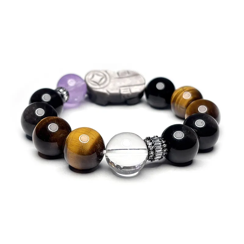 MOUNTAINS AND MANS Obsidian 16mm Large Grain Dominant New Chinese Style Good Luck Beaded Bracelet Men's-2
