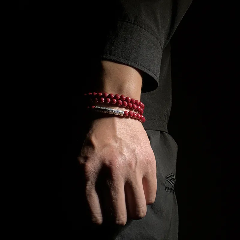 MOUNTAINS AND MANS Cinnabar Auspicious Beaded Bracelet Unisex-3