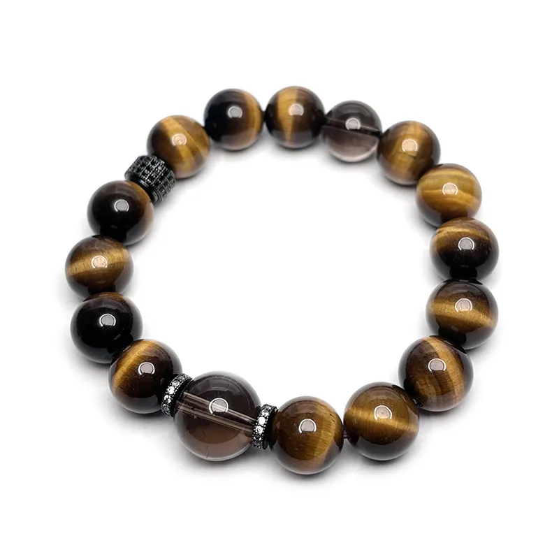 MOUNTAINS AND MANS Tiger's Eye Stone New Chinese Style Good Luck Beaded Bracelet Men's-4
