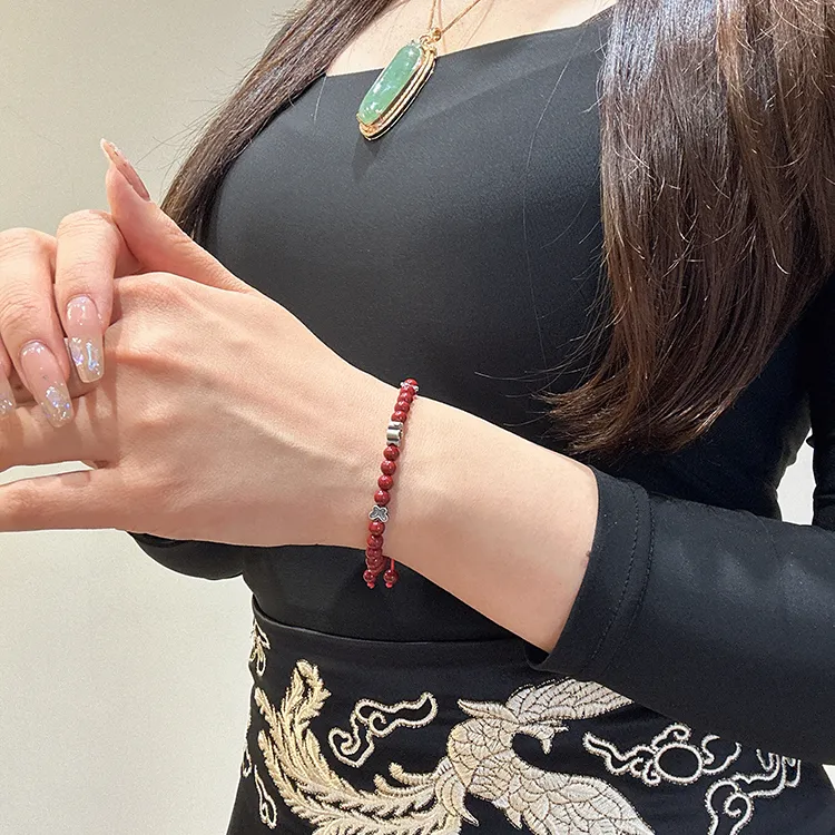 MOUNTAINS AND MANS Reconstructed Cinnabar Auspicious Fortune Beaded Bracelet Unisex-5