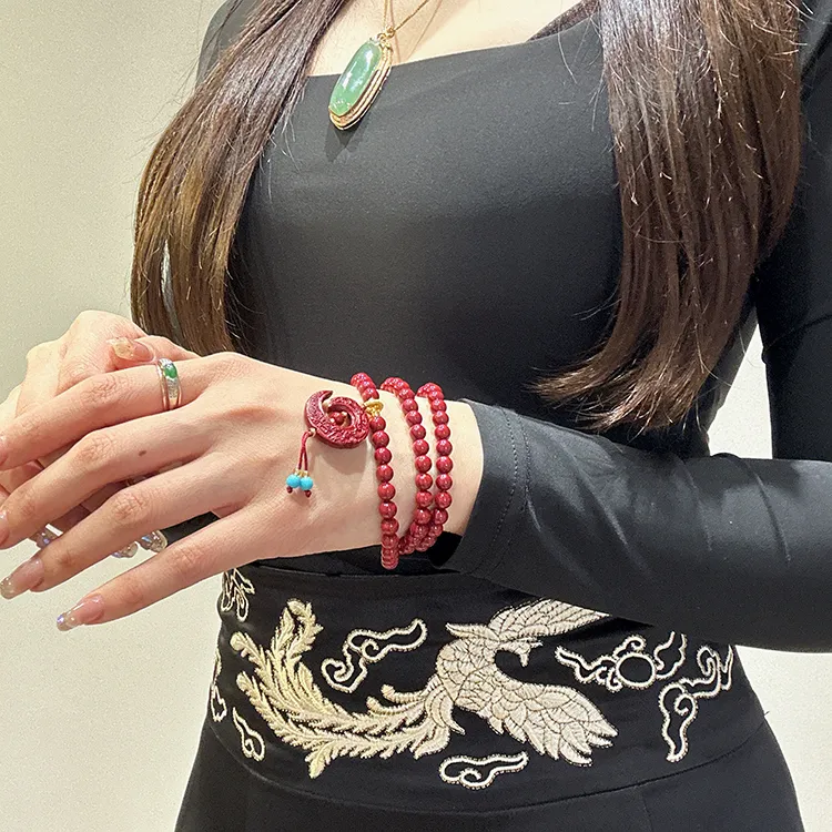MOUNTAINS AND MANS Reconstructed Cinnabar Auspicious Fortune Beaded Bracelet Unisex-9
