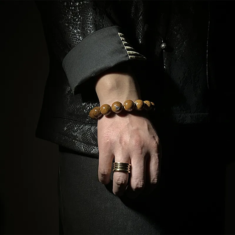 MOUNTAINS AND MANS Purple Gold Rat New Chinese Style Wealth Rolling Good Luck Beaded Bracelet Men's-2
