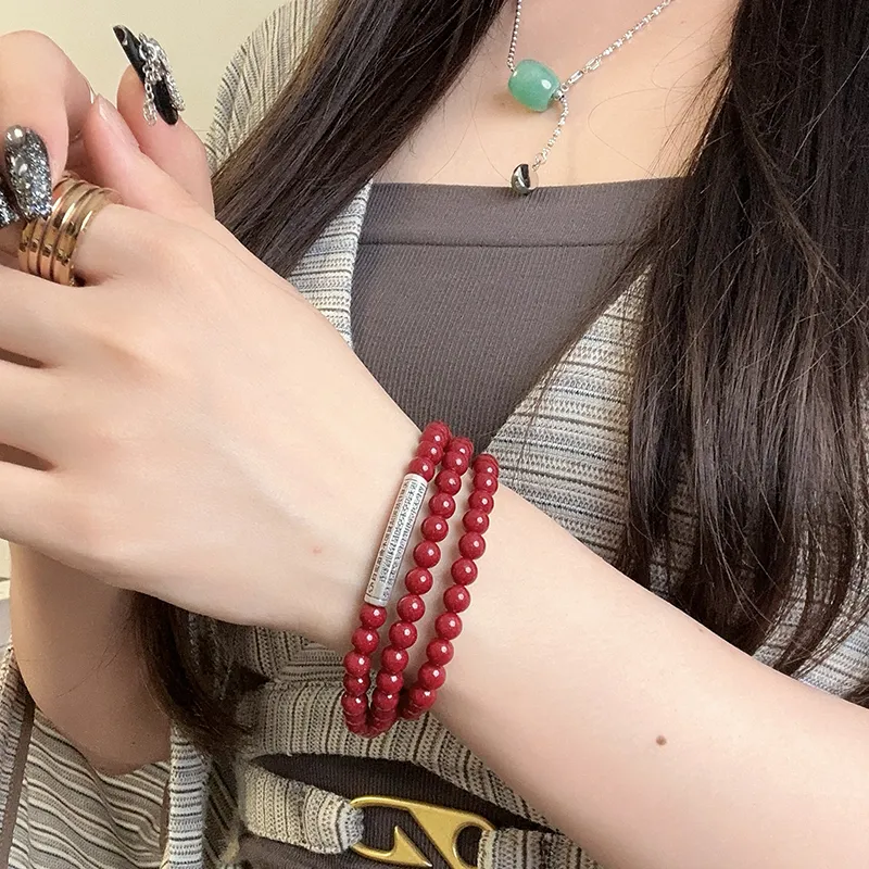 MOUNTAINS AND MANS Cinnabar Auspicious Beaded Bracelet Unisex-5