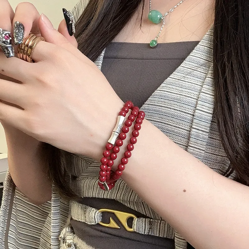 MOUNTAINS AND MANS Cinnabar Multi Wrap Stacking Fortune Beaded Bracelet Unisex-6