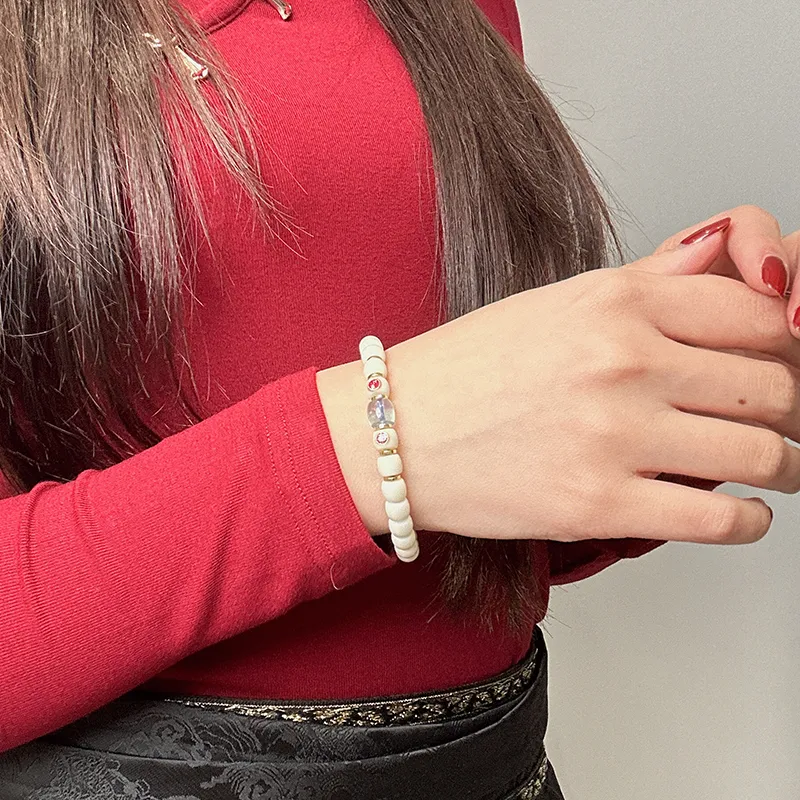 MOUNTAINS AND MANS White Jade Bodhi New Chinese Style Good Luck Delicate Beaded Bracelet Unisex-6