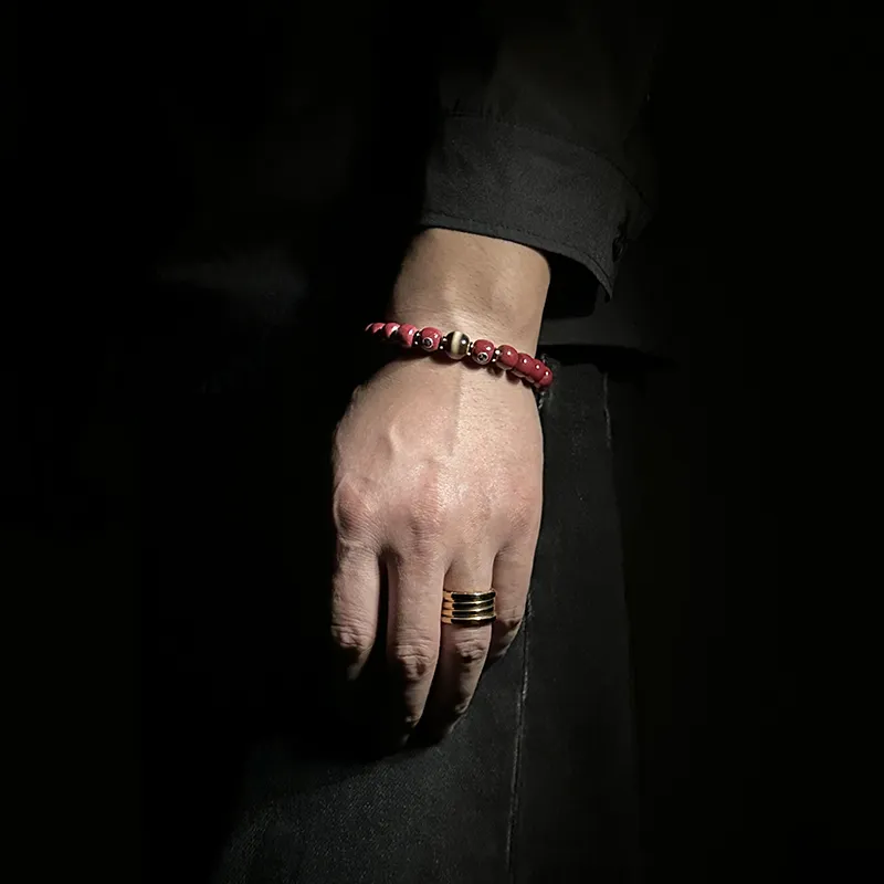 MOUNTAINS AND MANS Cinnabar New Chinese Style Prosperity And Good Luck Beaded Bracelet Unisex-3