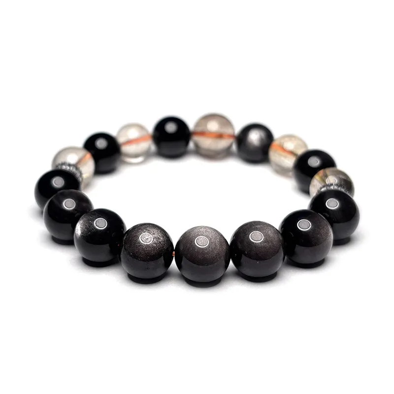 MOUNTAINS AND MANS Obsidian Luxury Good Luck Beaded Bracelet Unisex-2