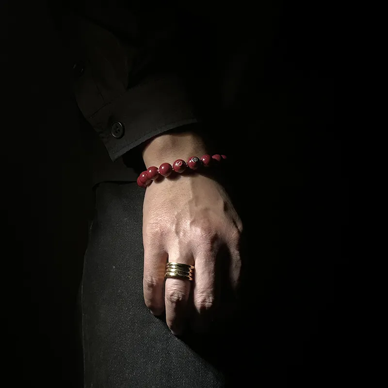 MOUNTAINS AND MANS Cinnabar New Chinese Style Good Luck Beaded Bracelet Unisex-3