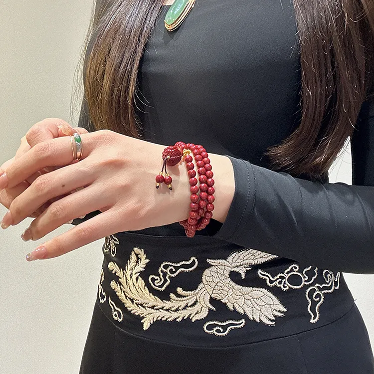 MOUNTAINS AND MANS Reconstructed Cinnabar Auspicious Fortune Beaded Bracelet Unisex-1
