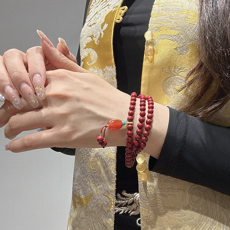 MOUNTAINS AND MANS Reconstructed Cinnabar Eternal Love Beaded Bracelet Unisex-5