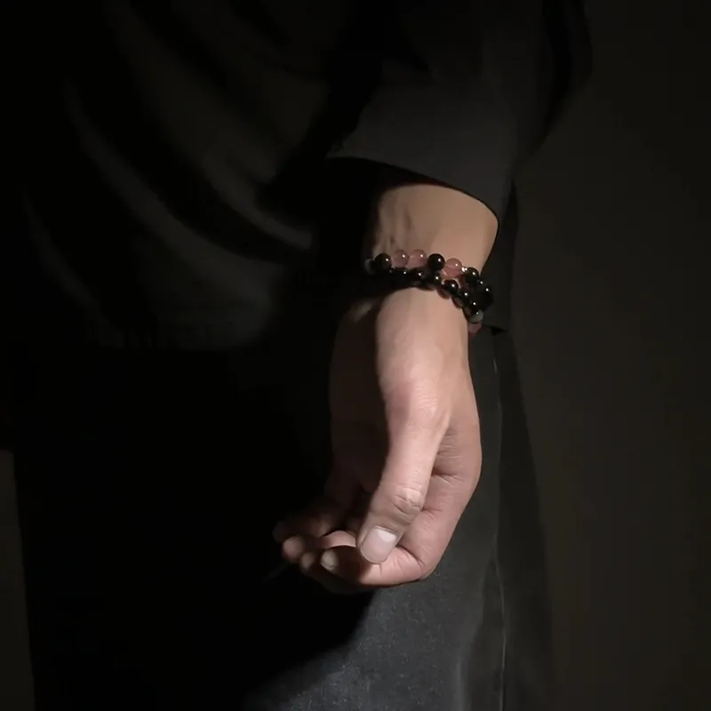 MOUNTAINS AND MANS Natural Obsidian New Chinese Style Stackable Good Luck Beaded Bracelet Unisex-6