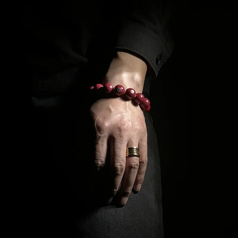 MOUNTAINS AND MANS Cinnabar New Chinese Style Good Luck Beaded Bracelet Men's-2