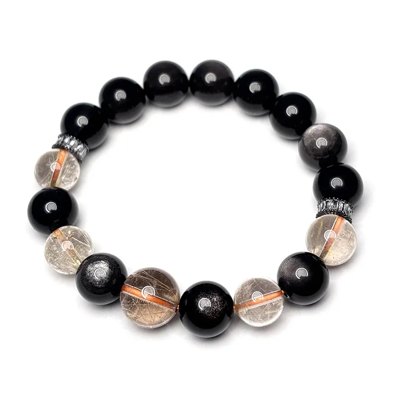 MOUNTAINS AND MANS Obsidian Luxury Good Luck Beaded Bracelet Unisex-4