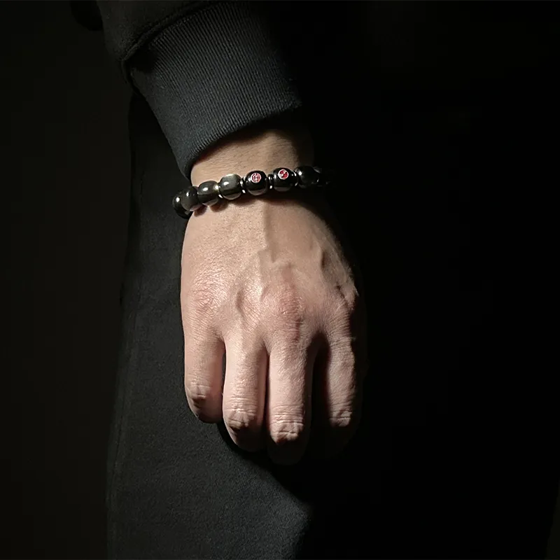 MOUNTAINS AND MANS Obsidian New Chinese Style Good Luck Beaded Bracelet Unisex-2