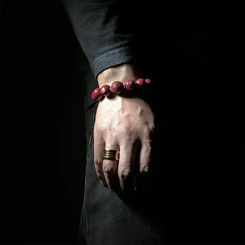 MOUNTAINS AND MANS Cinnabar New Chinese Style Good Luck Beaded Bracelet Men's-2