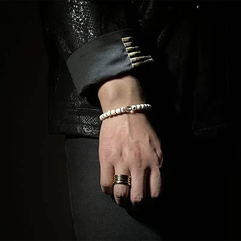 MOUNTAINS AND MANS White Jade Bodhi New Chinese Style Good Luck Beaded Bracelet Unisex-3
