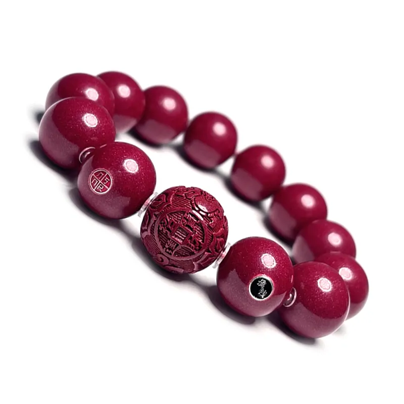 MOUNTAINS AND MANS Cinnabar New Chinese Style Good Luck Beaded Bracelet Men's-7