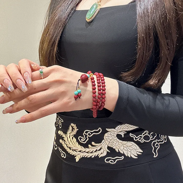 MOUNTAINS AND MANS Reconstructed Cinnabar Auspicious Fortune Beaded Bracelet Unisex-11